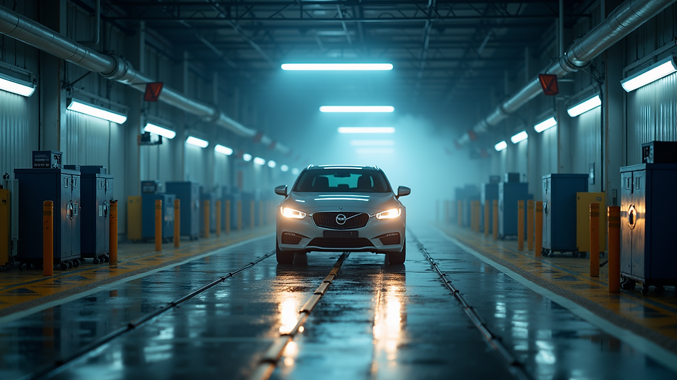 High angle view of a vehicle undergoing emissions testing
