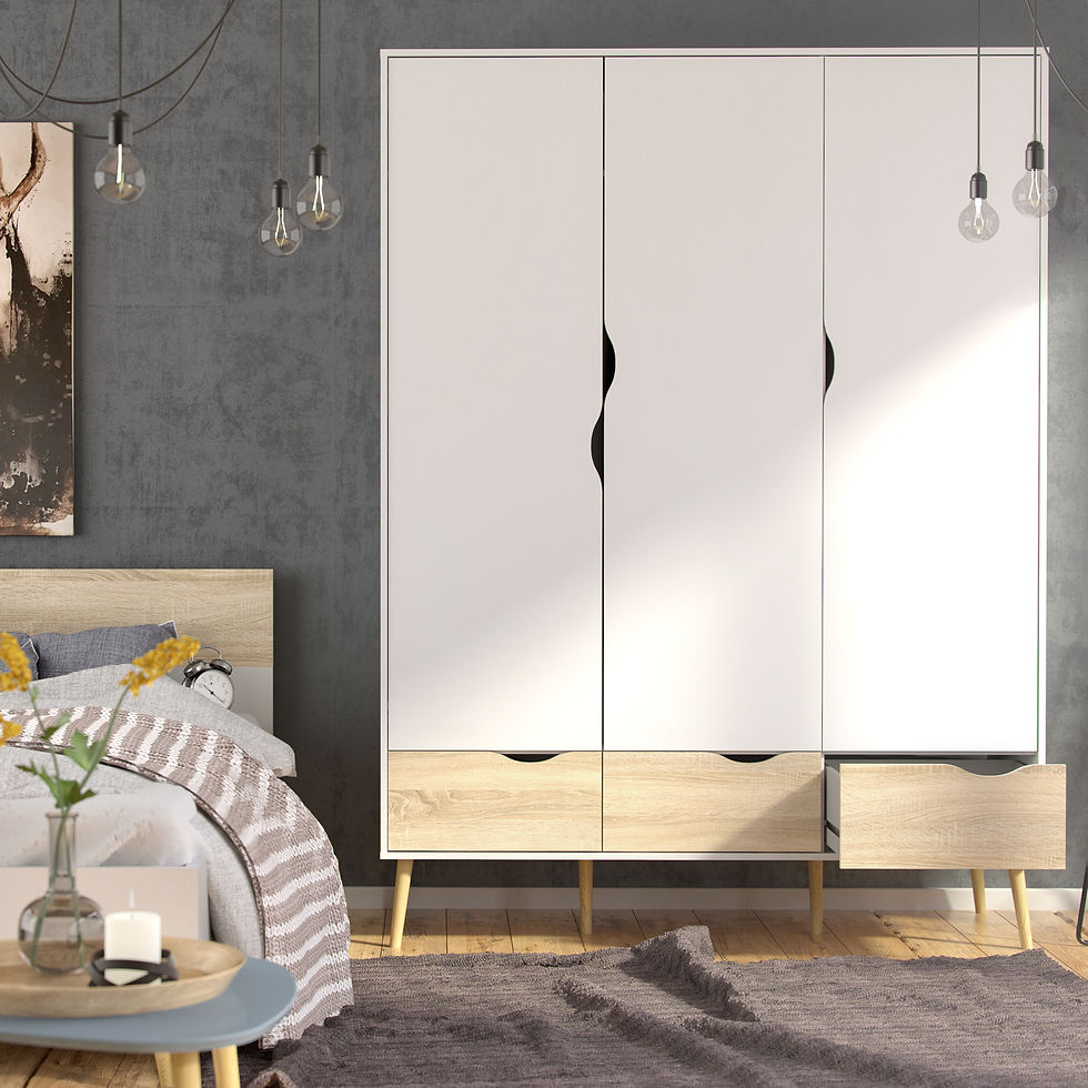 Thumbnail: Olivia Wardrobe 3 Doors 3 Drawers in White and Oak