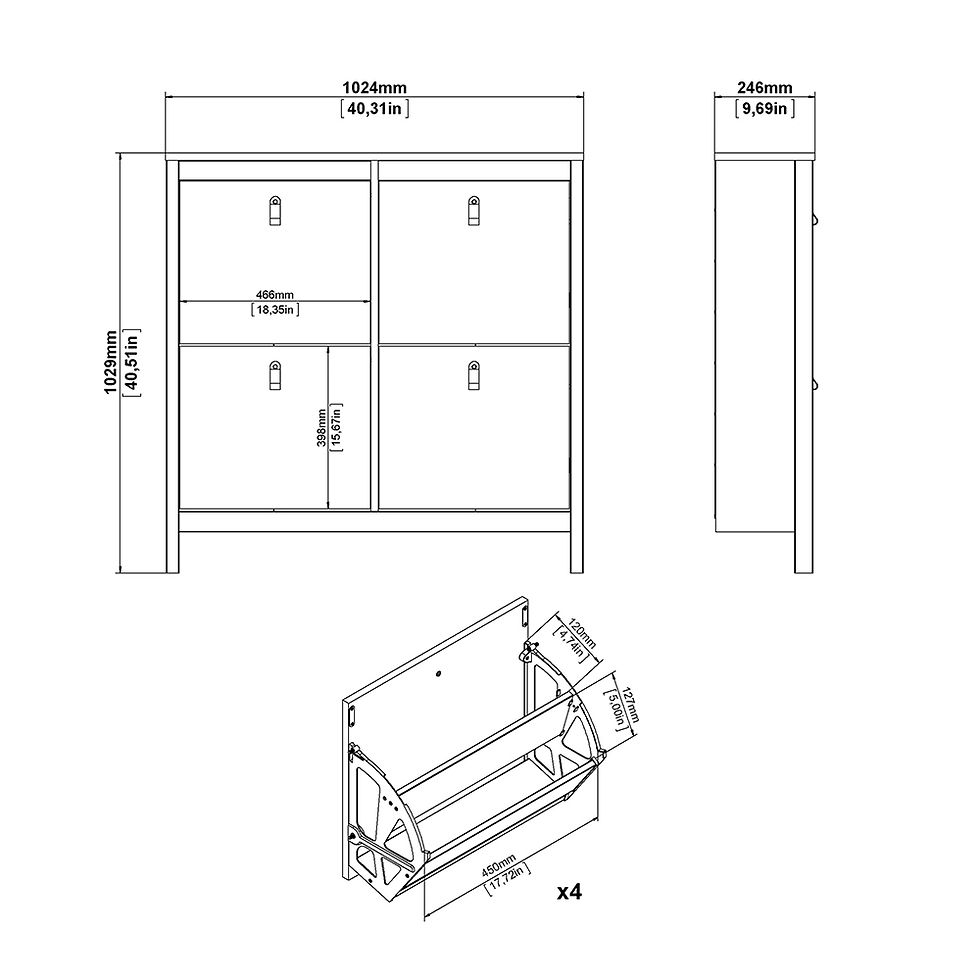 Thumbnail: Madrid Shoe cabinet 4 Compartments in White