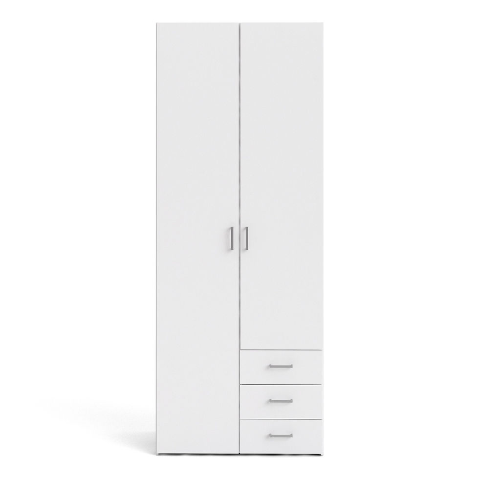 Thumbnail: Classic Wardrobe - 2 Doors 3 Drawers in White 2000