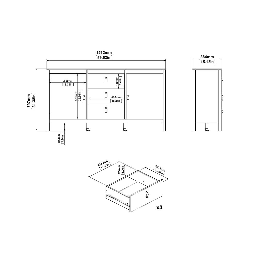 Thumbnail: Bradley Sideboard 2 doors + 3 drawers in White