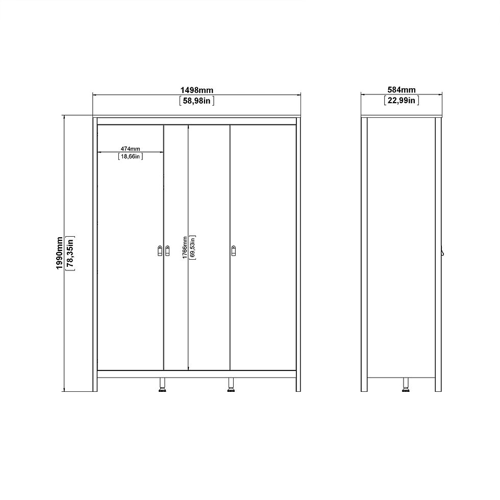 Thumbnail: Madrid 3 Piece Bundle, Bedside, Chest and 3 Door Wardrobe in Matt Black