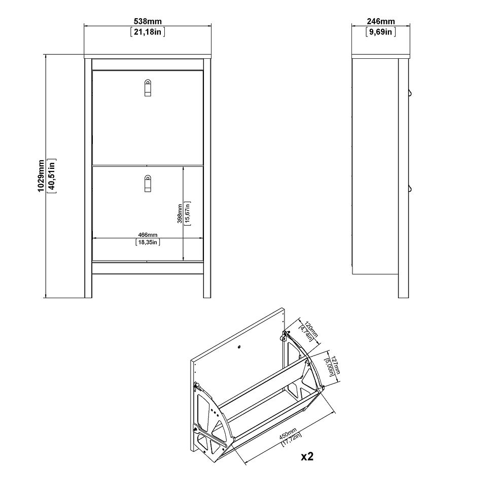 Thumbnail: Bradley Shoe Cabinet 2 Flap Door White