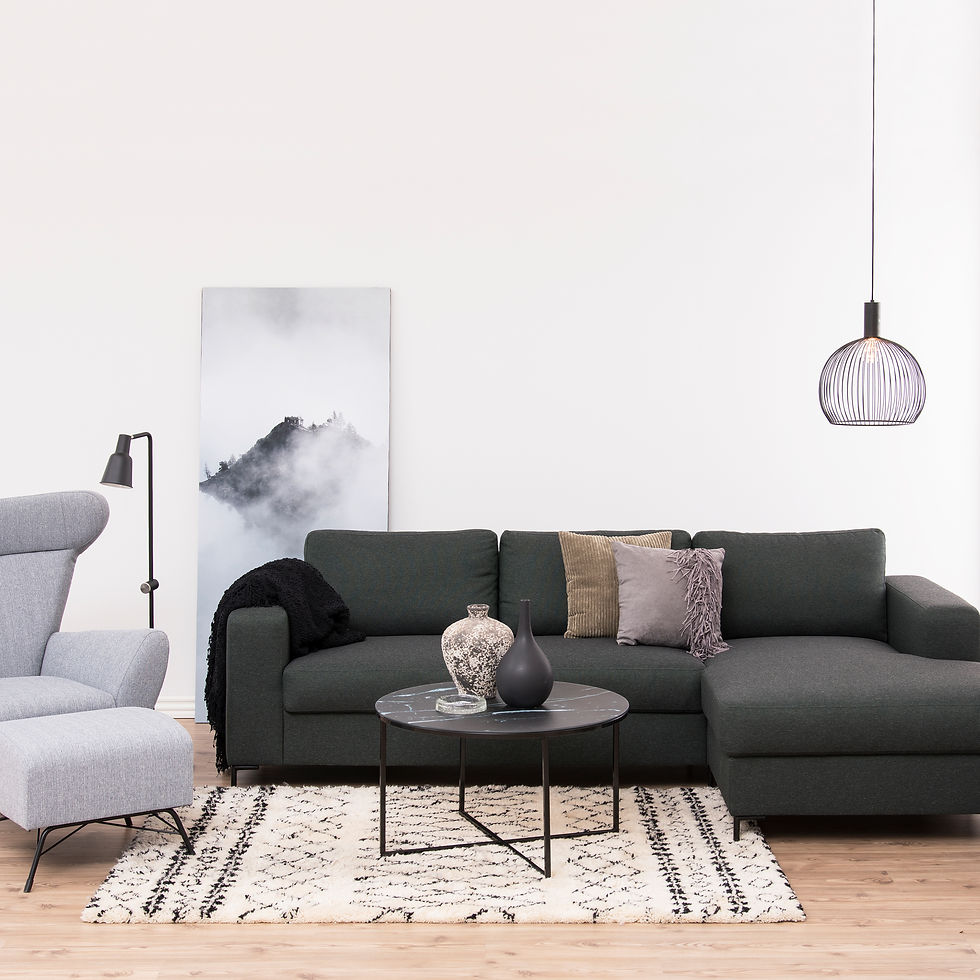 Thumbnail: Alisma Round Coffee Table with Black Marble Top & Black Legs
