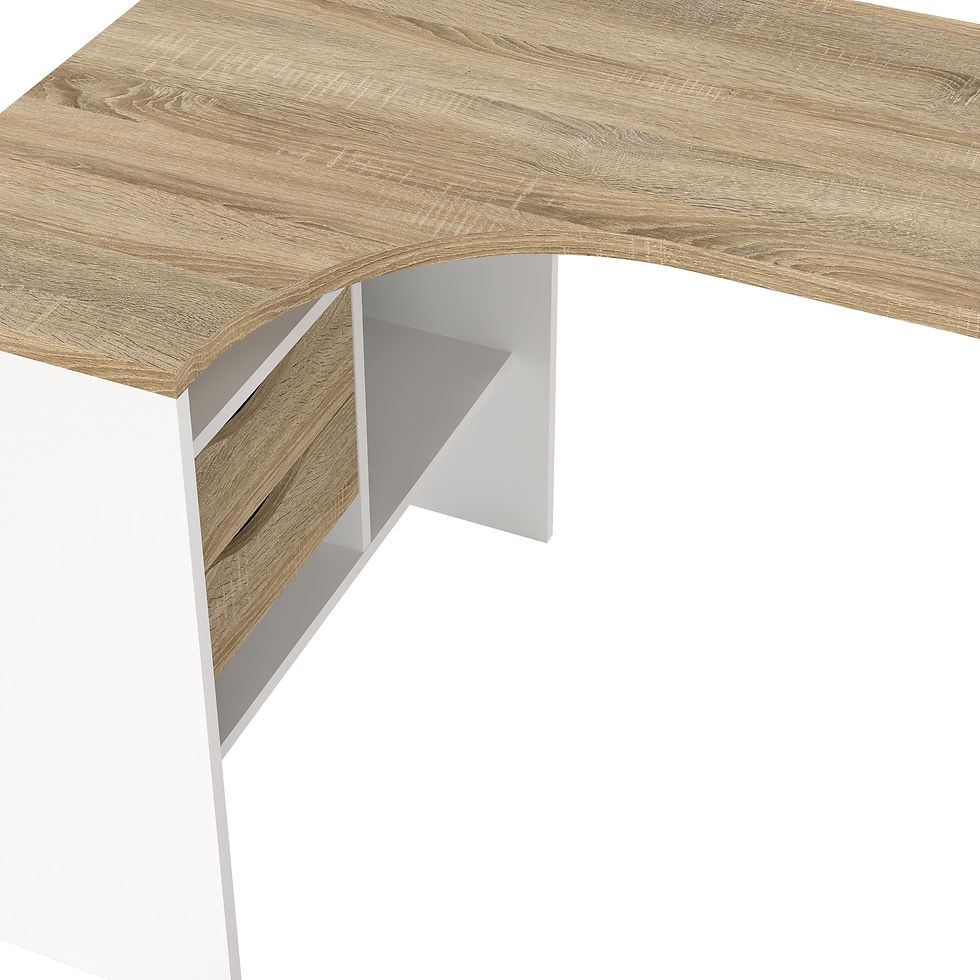 Thumbnail: Function Plus Corner Desk 2 Drawers in White and Oak