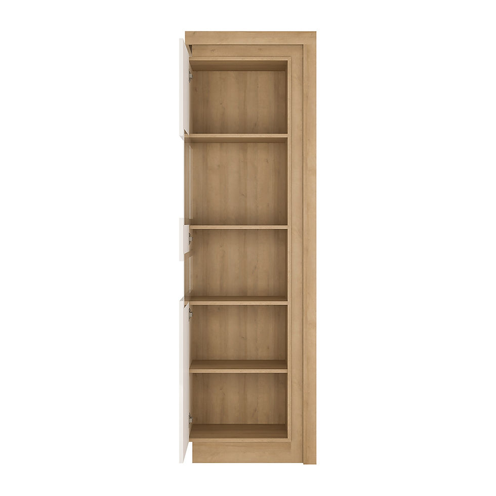 Thumbnail: Lynn Tall narrow display cabinet (LHD) in Riviera Oak/White High Gloss
