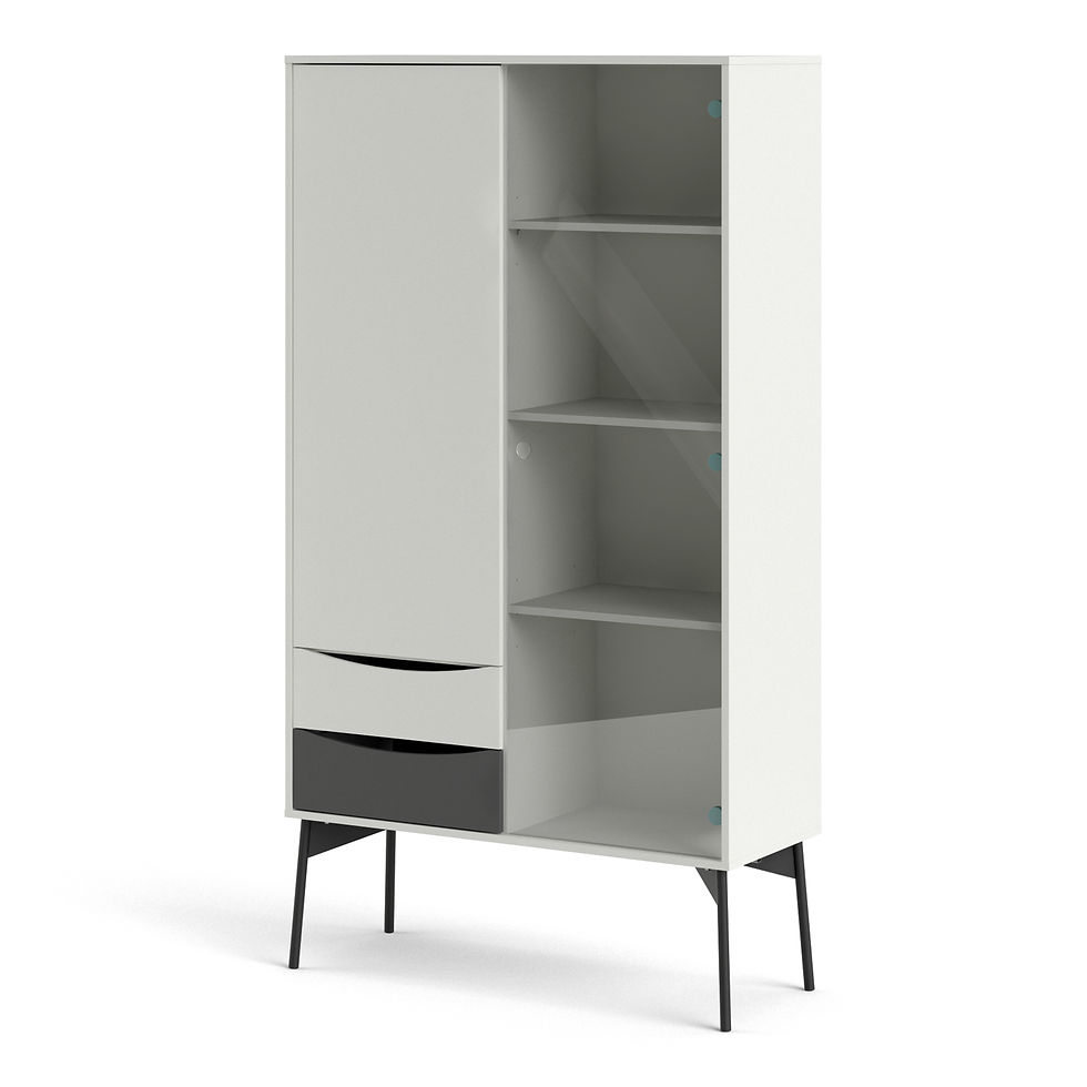 Thumbnail: Fur China Cabinet 1 Door + 1 Glass Door + 2 Drawers in Grey and White