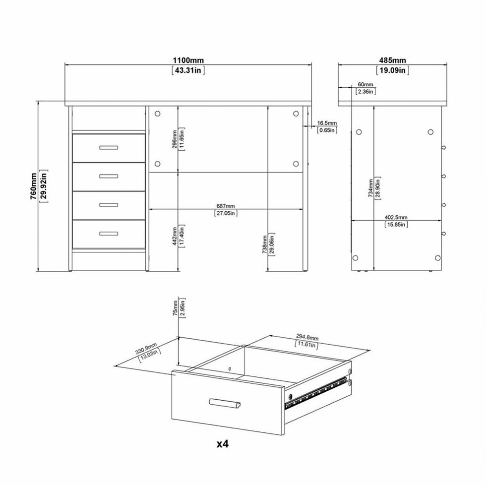 Thumbnail: Function Plus 4 Drawer Desk in White