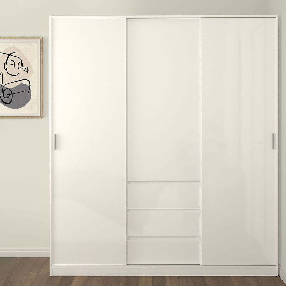 Thumbnail: Mia Wardrobe with 2 sliding doors + 1 door + 3 drawers in White High Gloss