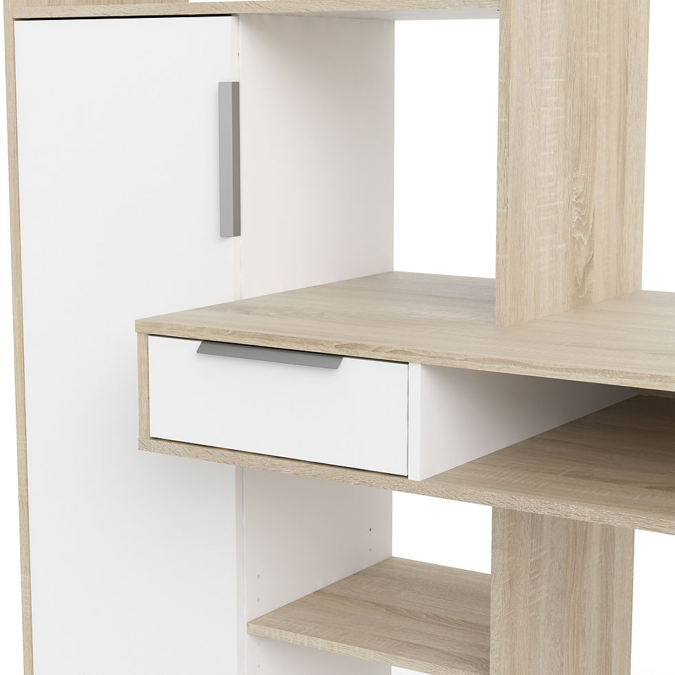 Thumbnail: Function Plus Desk with Drawer and 1 Door in White and Oak