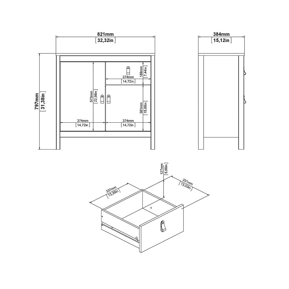 Thumbnail: Bradley Sideboard 2 doors + 1 drawer in White