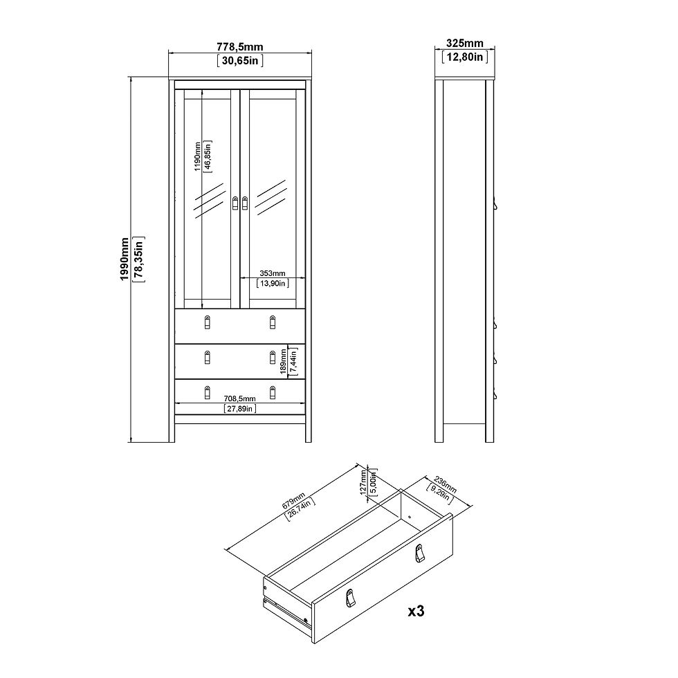 Thumbnail: Bradley China cabinet 2 doors w/glass + 3 drawers in White