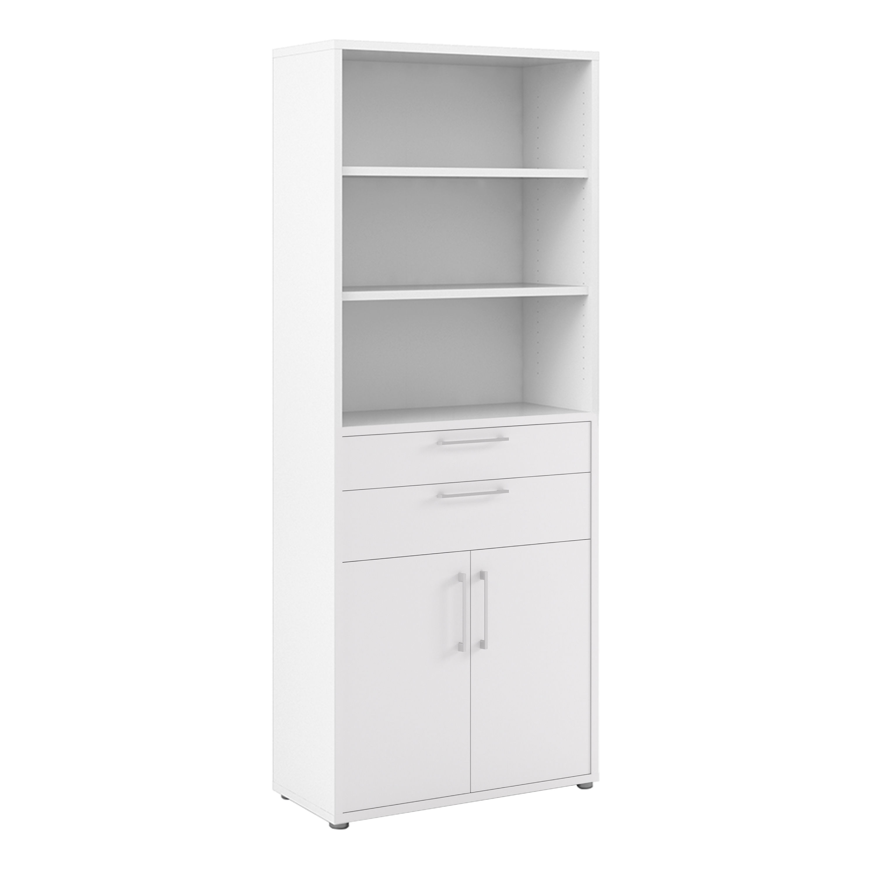 Prima Bookcase cabinet -3 Shelves With 2 Drawers And 2 Doors In White
