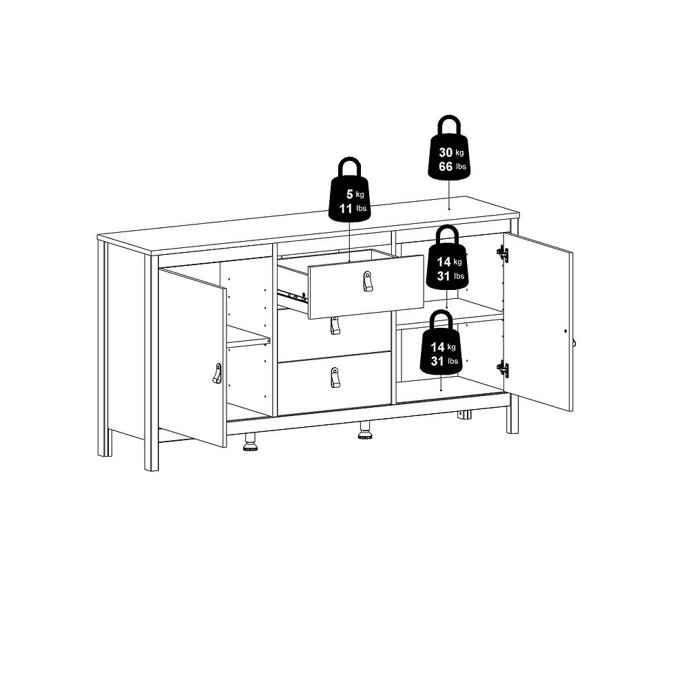 Thumbnail: Bradley Sideboard 2 doors + 3 drawers in White