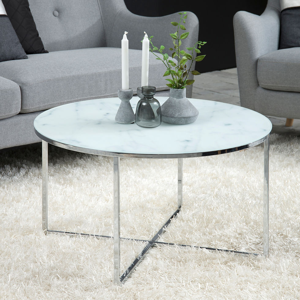 Thumbnail: Alisma Round Coffee Table with White Marble Top & Silver Legs