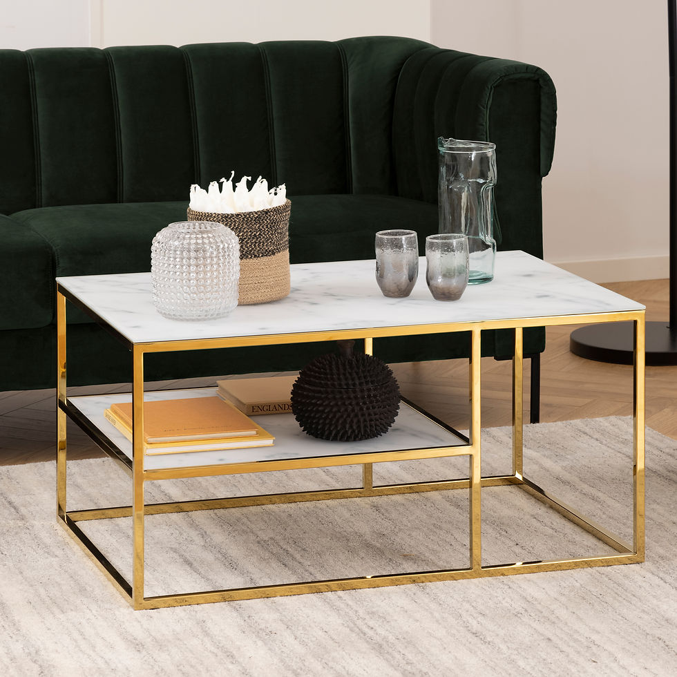 Thumbnail: Alisma Open Shelf Coffee Table with White Marble Effect & Gold Legs