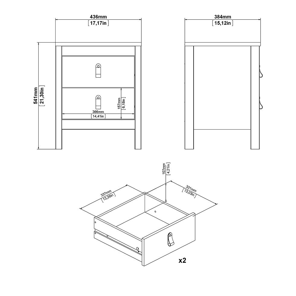 Thumbnail: Madrid 3 Piece Bundle, Bedside, Chest and 3 Door Wardrobe in Matt Black