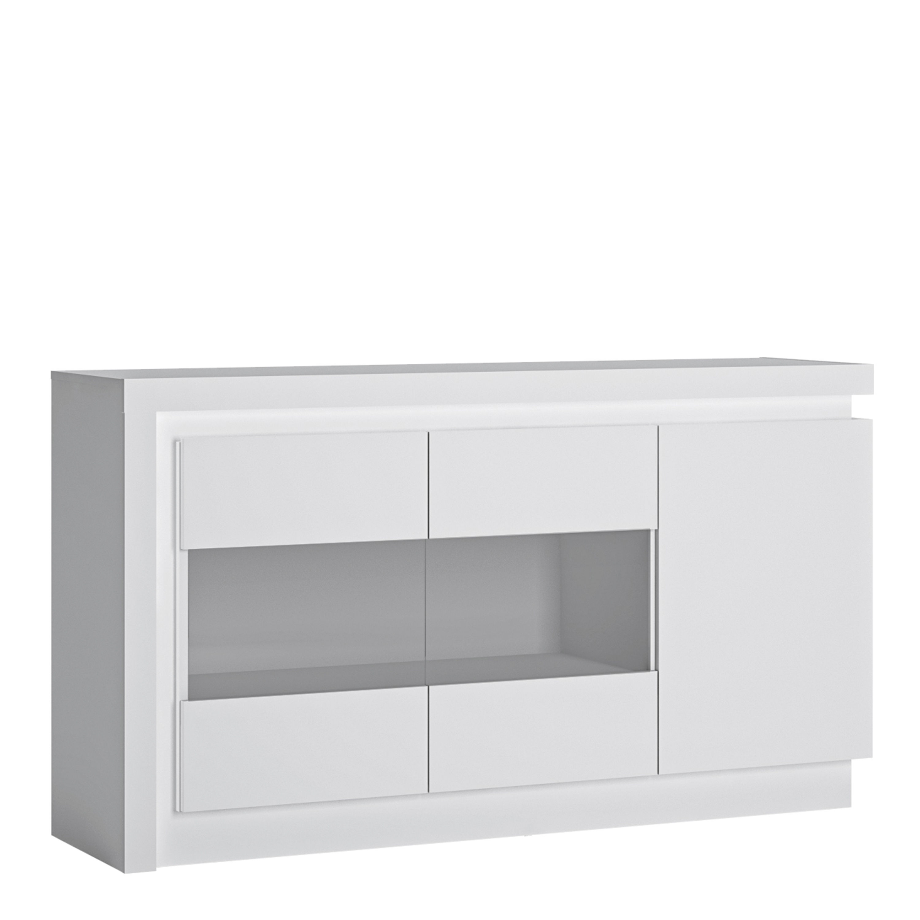 Lynn 3 door glazed sideboard (including LED lighting) in White and High Gloss