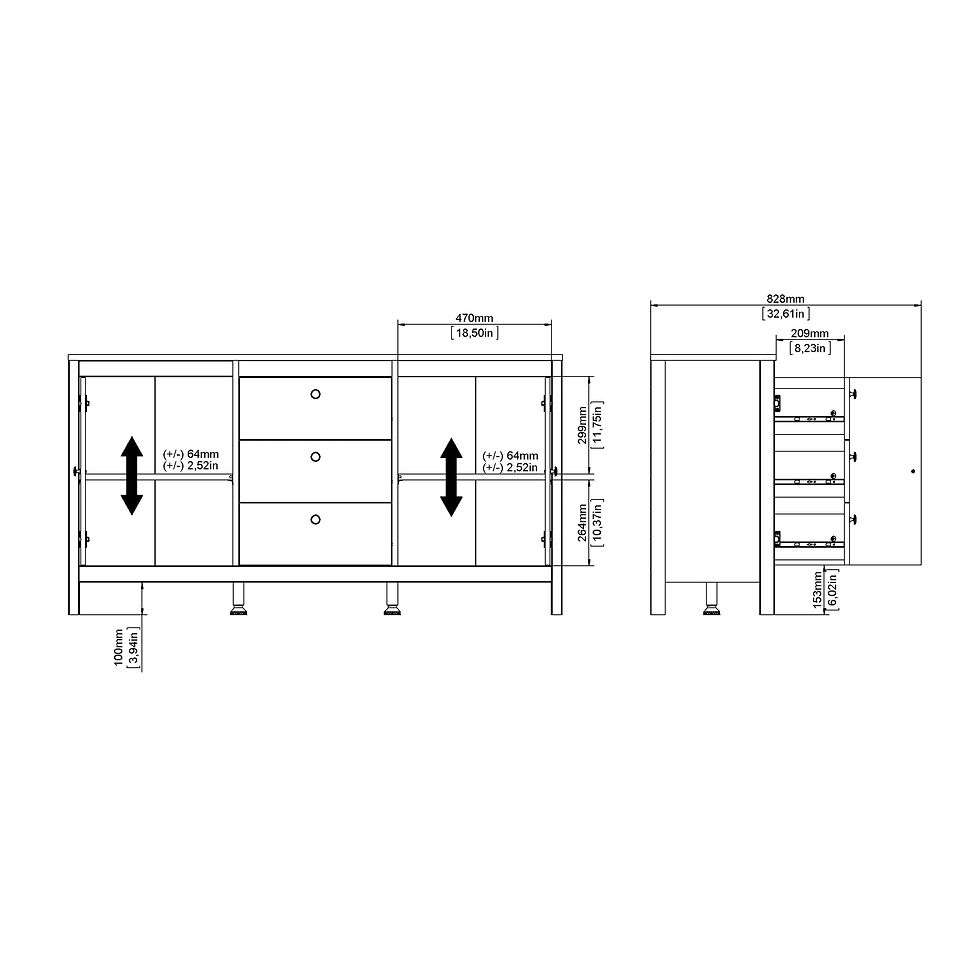 Thumbnail: Bradley Sideboard 2 doors + 3 drawers in White