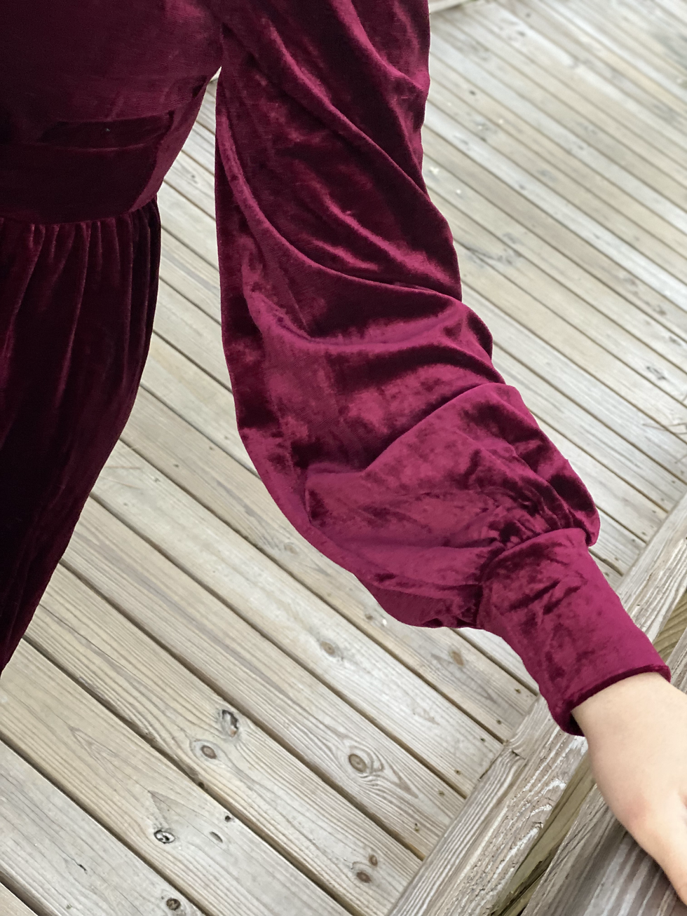 Thumbnail: Cuffed Balloon Long Sleeve Velvet Dress