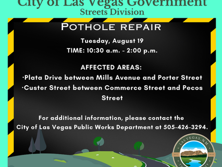 PSA 8/19/2025 9:30 a.m.: Pothole Repairs – Tuesday, August 19