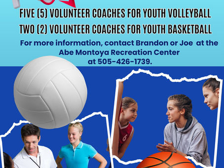 PSA 8/6/2025 3:15 p.m.: Volunteer Youth Coaches Needed at Abe Montoya Recreation Center