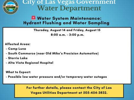 PSA 8/13/2025 5:00 p.m.: Water System Maintenance: Hydrant Flushing and Water Sampling in Las Vegas