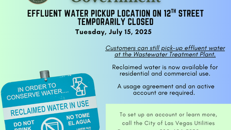 PSA 7/15/2025 10:00 a.m.: Effluent Water Pickup Location on 12th Street Temporarily Closed
