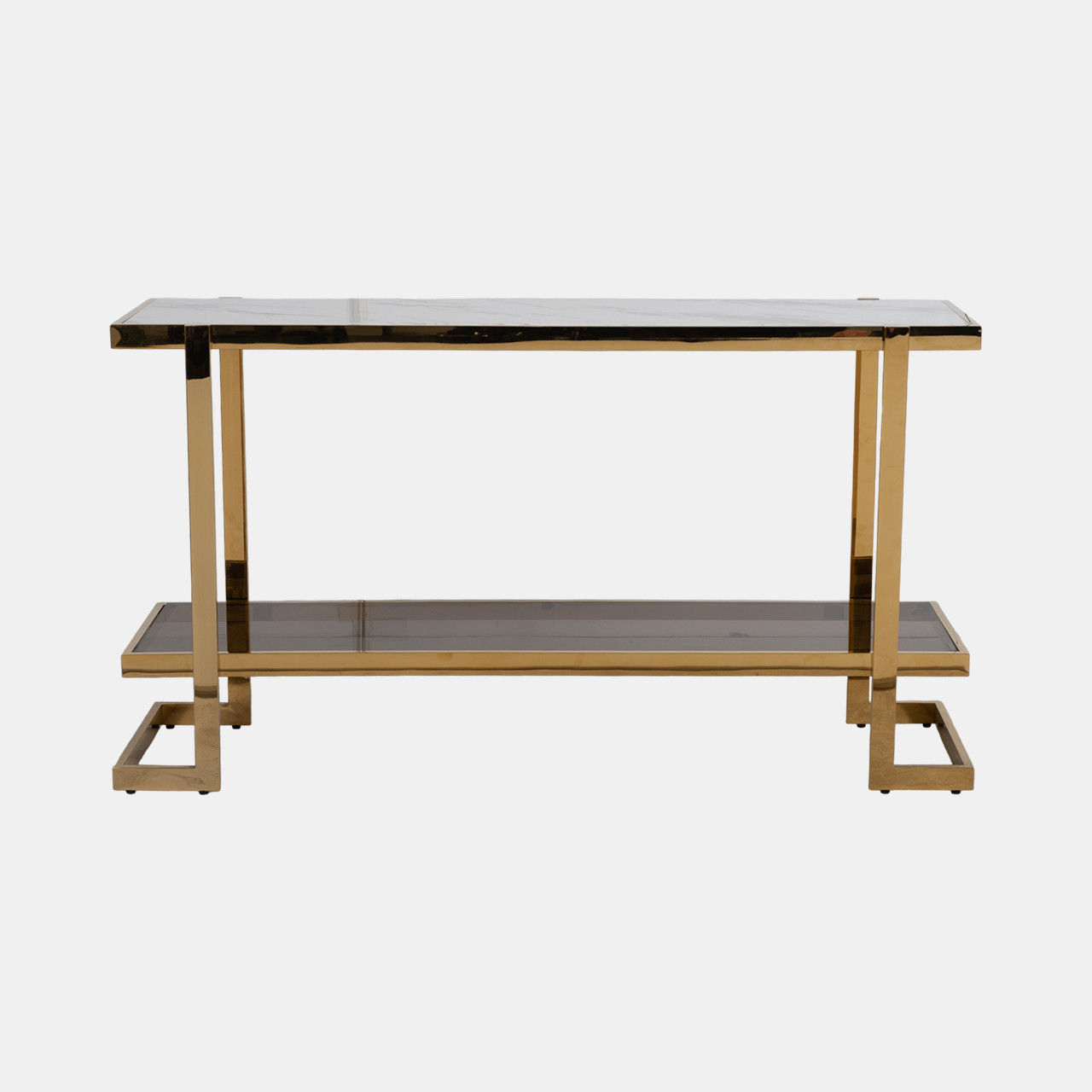 Metal/Marble Glass Console Table, Gold/White Kd