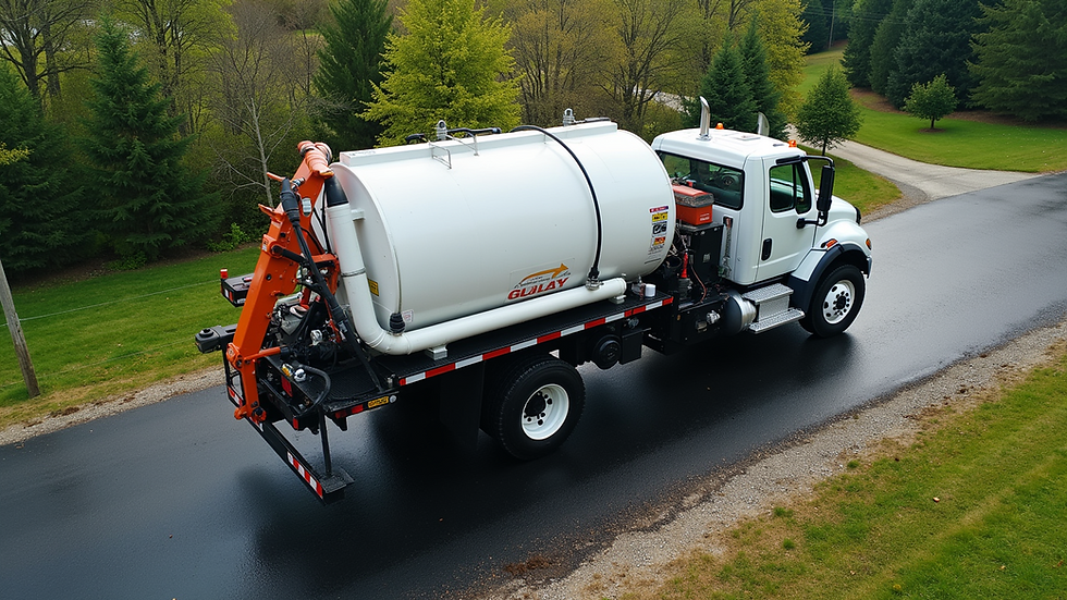 High angle view of septic tank being pumped by service truck