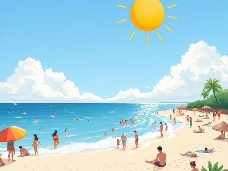 people enjoying the beach in the summer