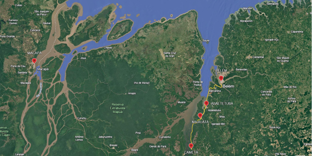 Mapa de cobertura da Embarcação Saúde Conectada SESI-Copaíba