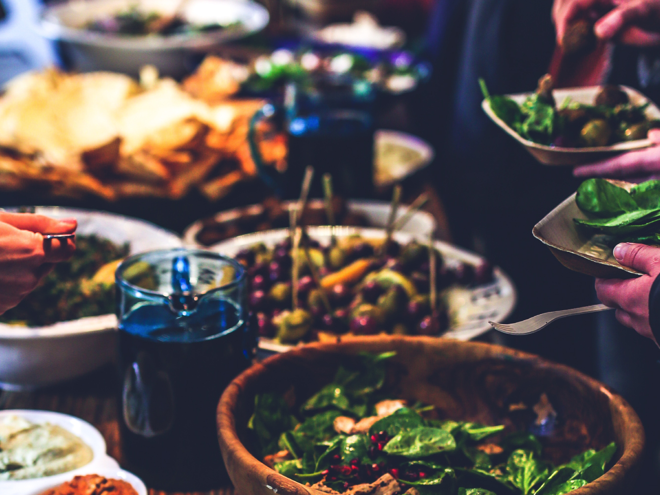 Freshly prepared cold buffet food for an event