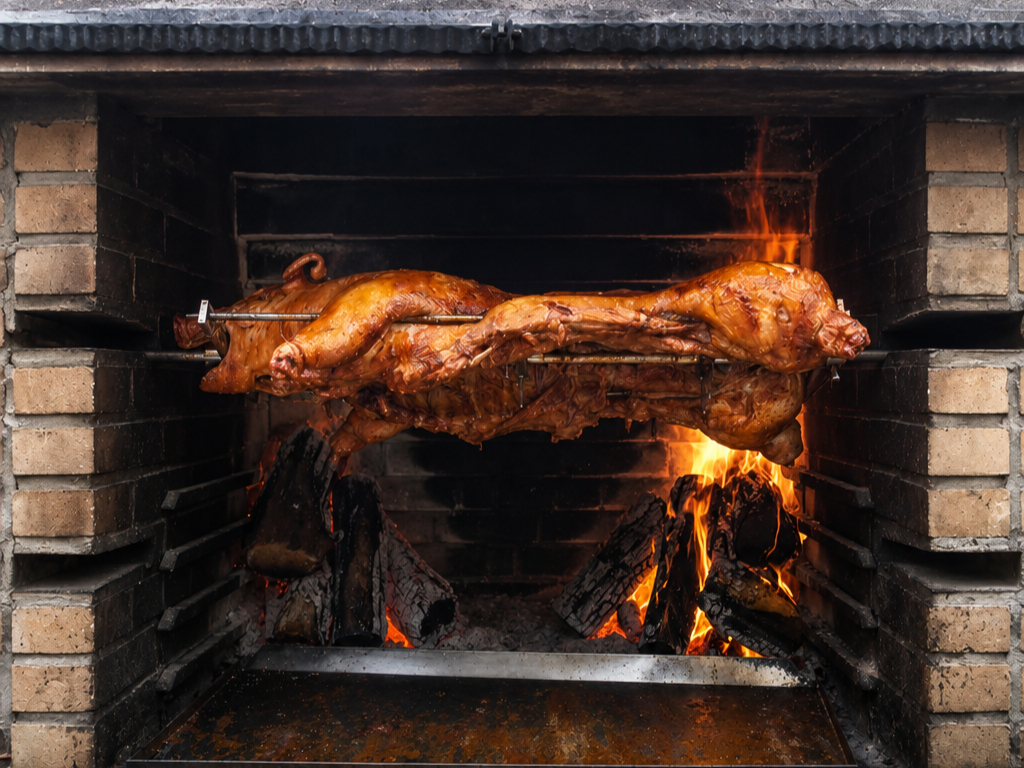 Traditional hog roast cooking for an outside catering event