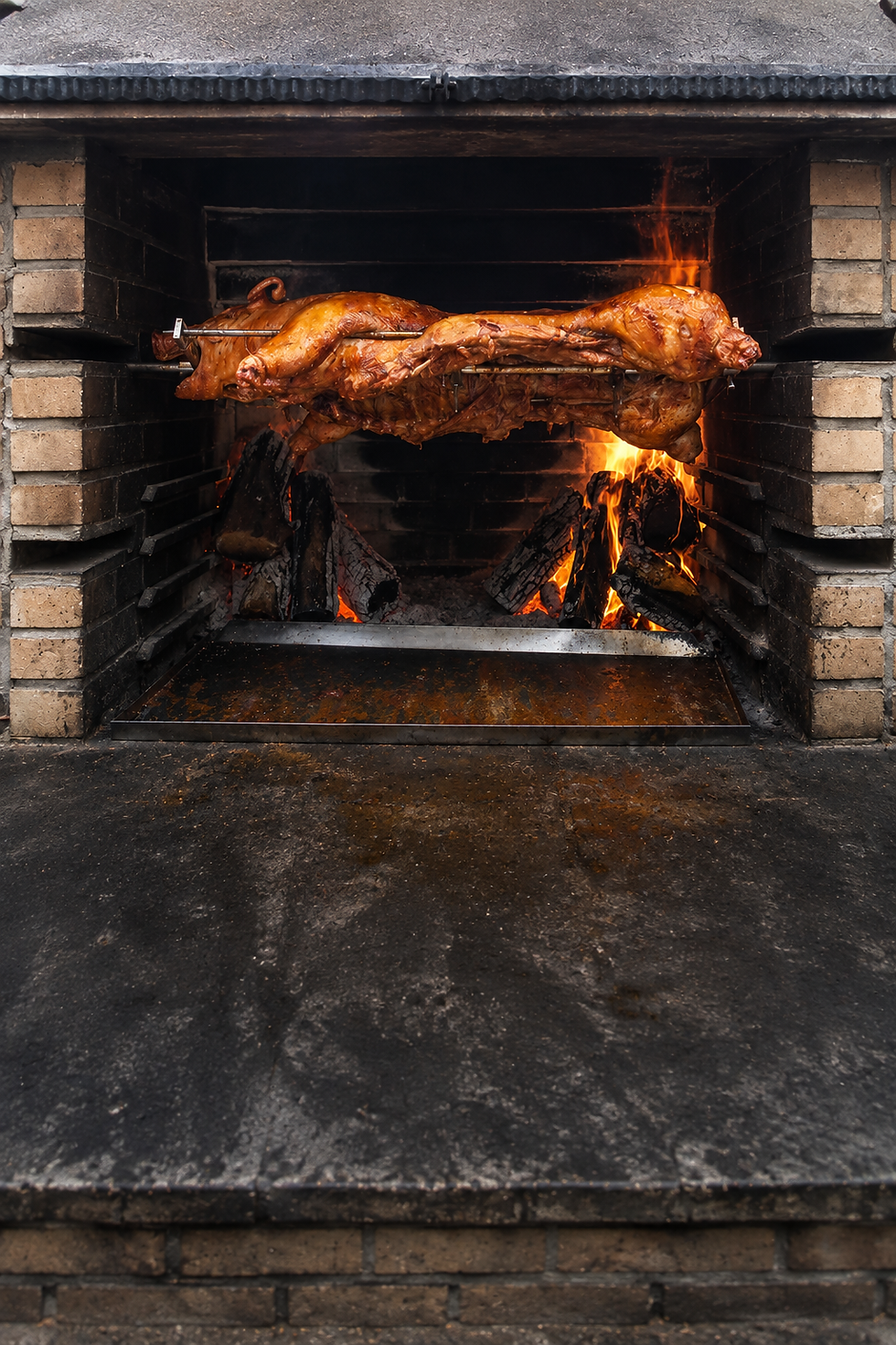 Traditional hog roast cooking for an outside catering event