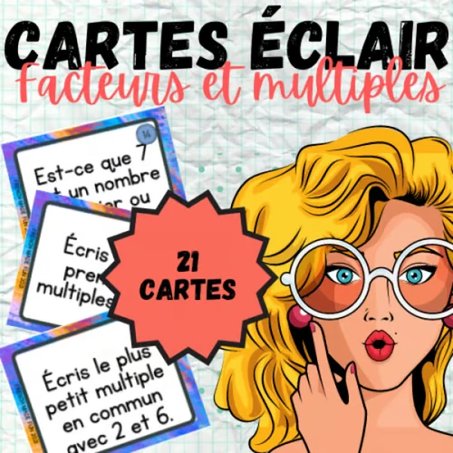 MATHÉMATIQUES | 21 CARTES À TÂCHES/CÀT/ÉCLAIR | FACTEURS + MULTIPLES ...