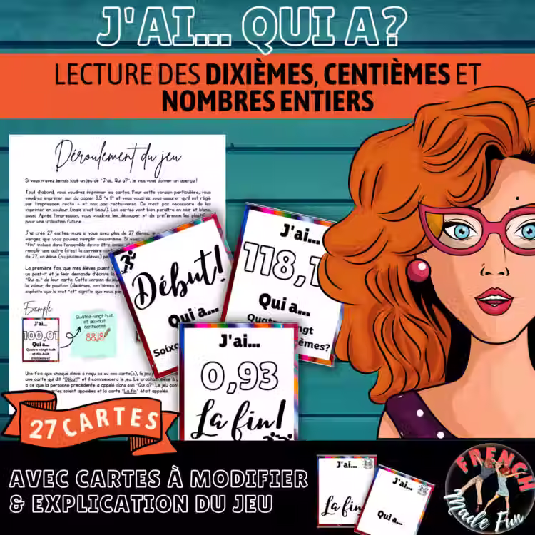 MATHÉMATIQUES | JEU/ACIVITÉ | J'AI QUI A | DIXIÈMES & CENTIÈMES | DÉCIMAUX