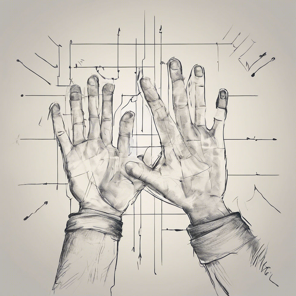 Hands experiencing the sense of touch.