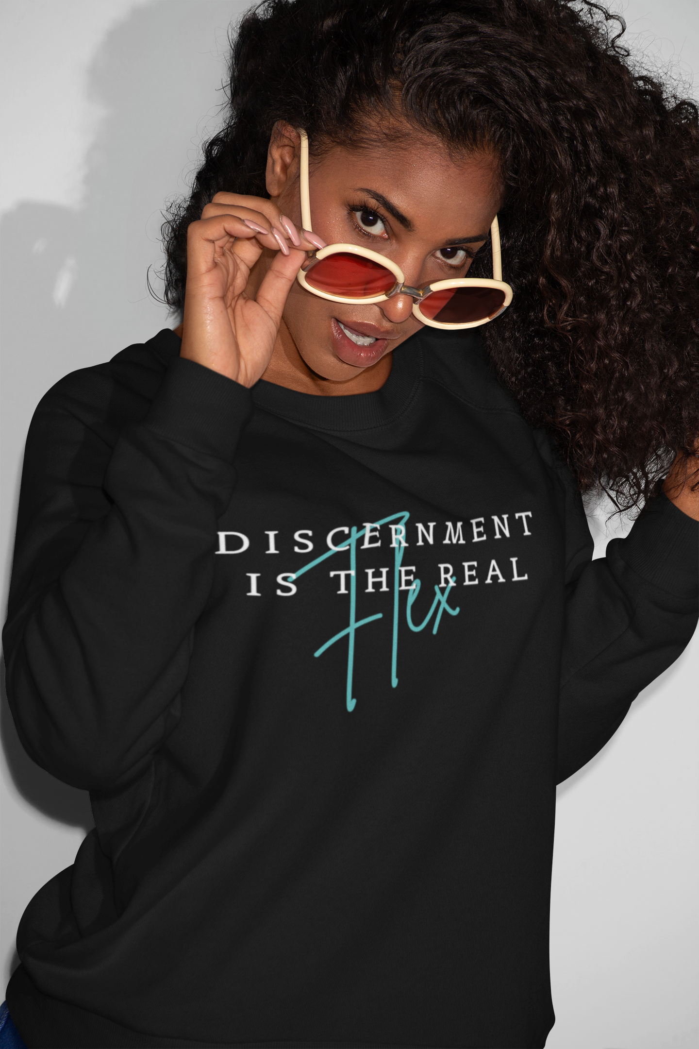 WHITE - DISCERNMENT IS THE REAL FLEX UNISEX SWEATSHIRT