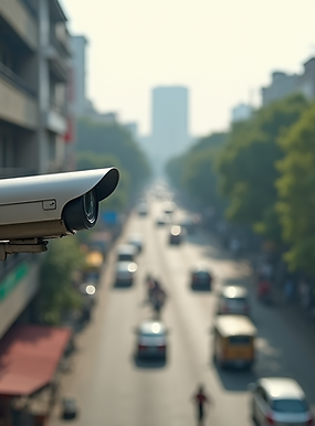 A-modern-CCTV-camera-mounted-on-a-building-captures-a-wide-angle-view-of-a-busy-Bangalore-
