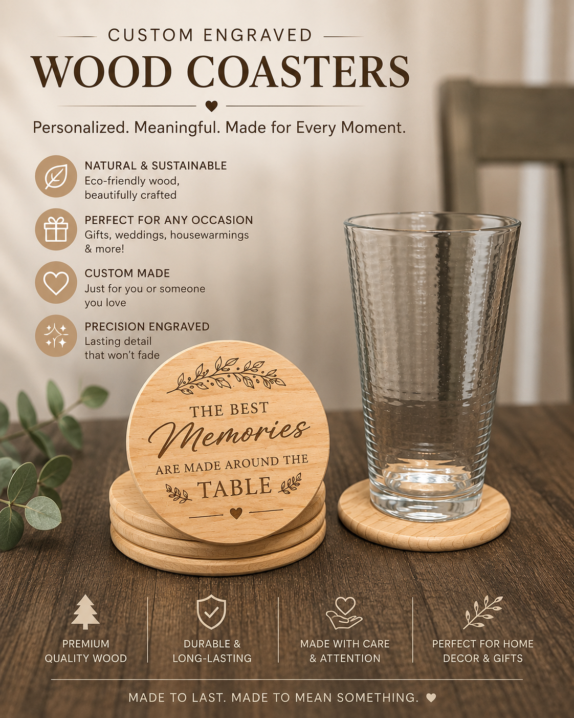 Personalized Engraved Wooden Coasters