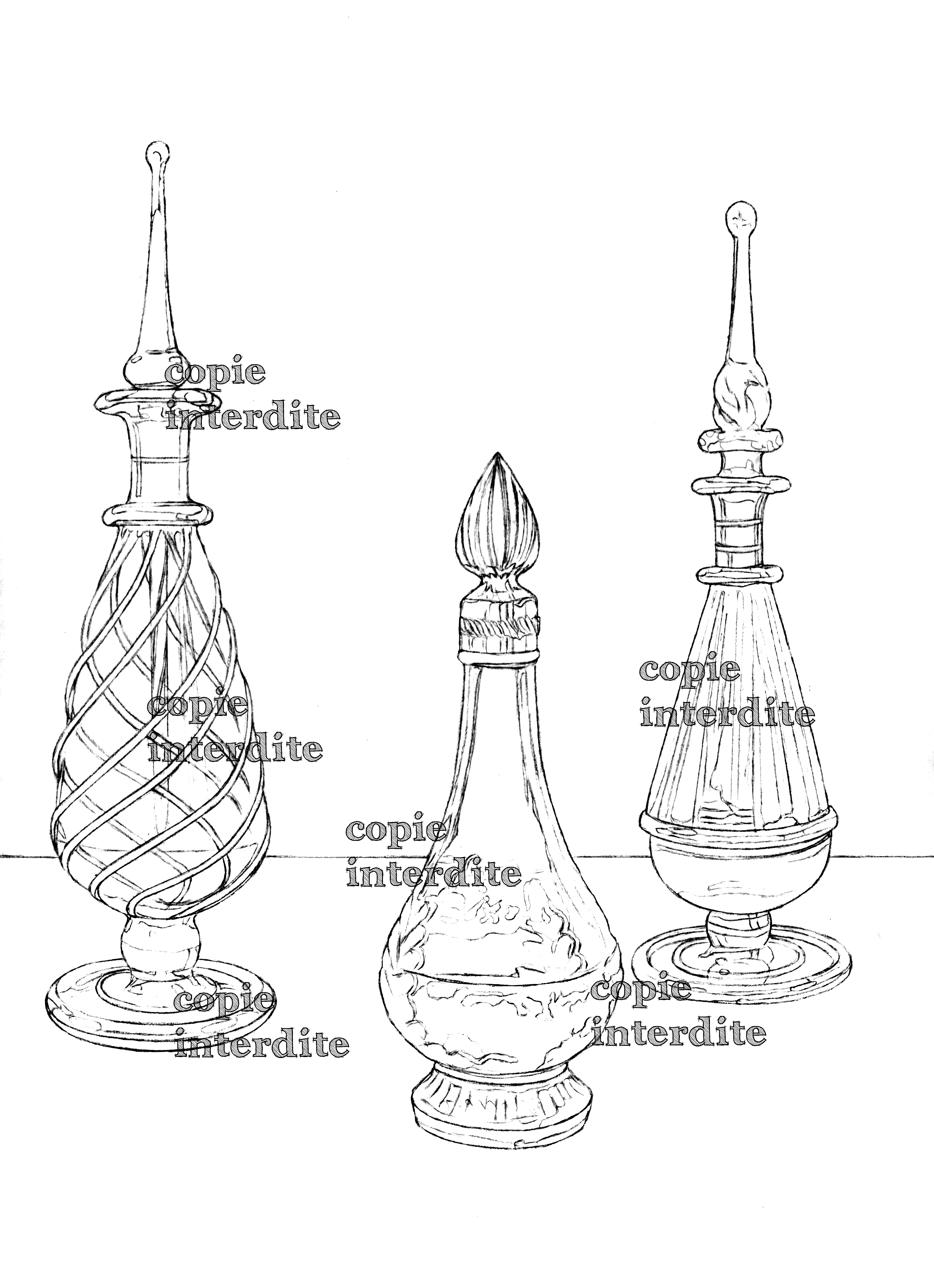 3 flacons style ancien