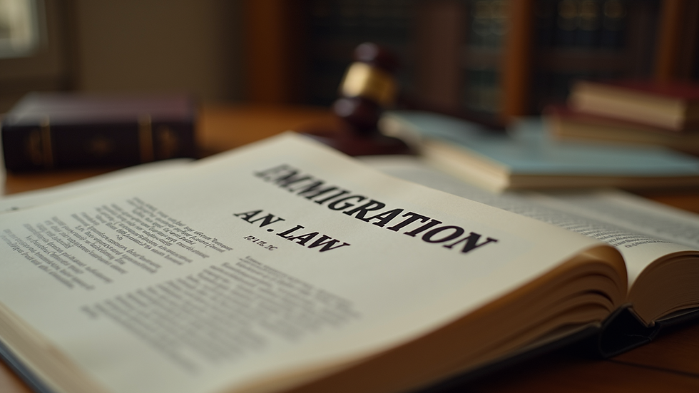Eye-level view of an immigration law book on a desk