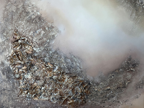 Abstract oil painting “Healing” by Brazilian artist Tati Campelo, textured canvas in warm earthy tones, featured by Art from Heart UK