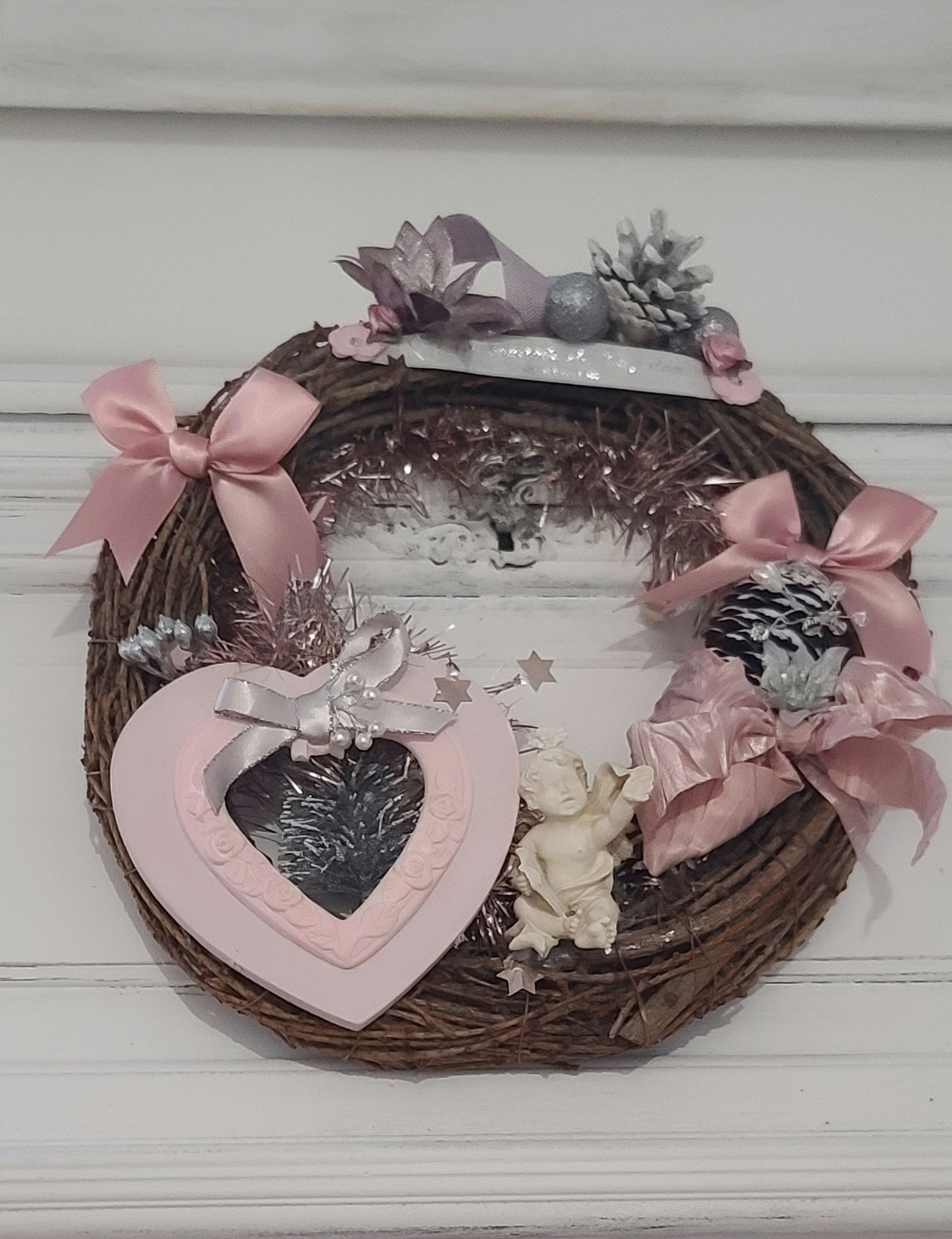 Cœur de rose - Couronne de Noël shabby
