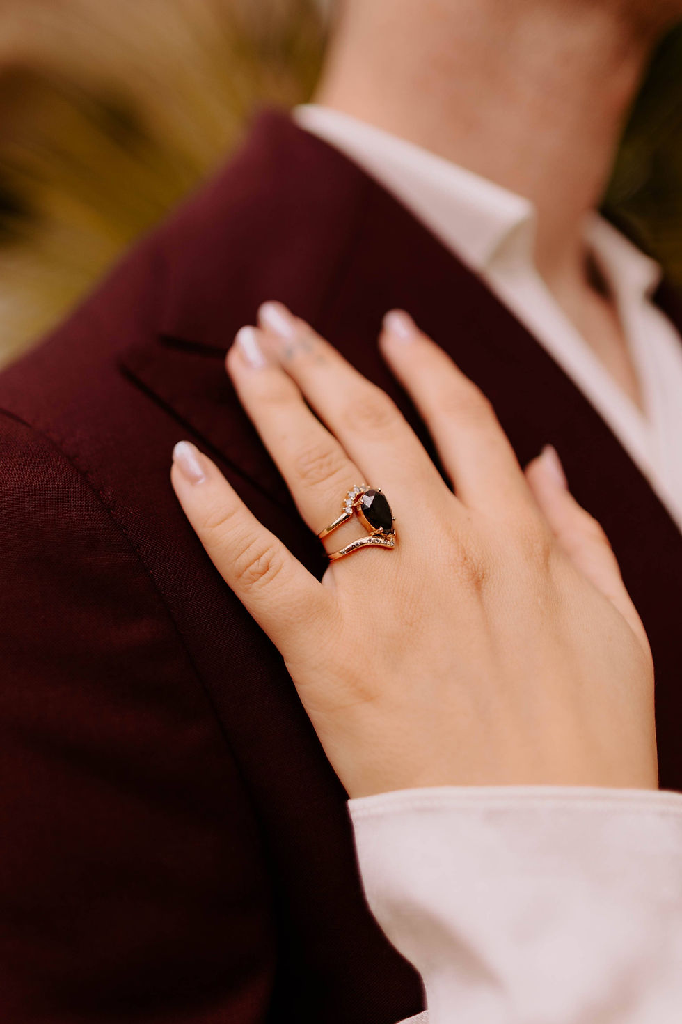 detail photo of the brides rings after her Santa Barbara Courthouse wedding ceremony