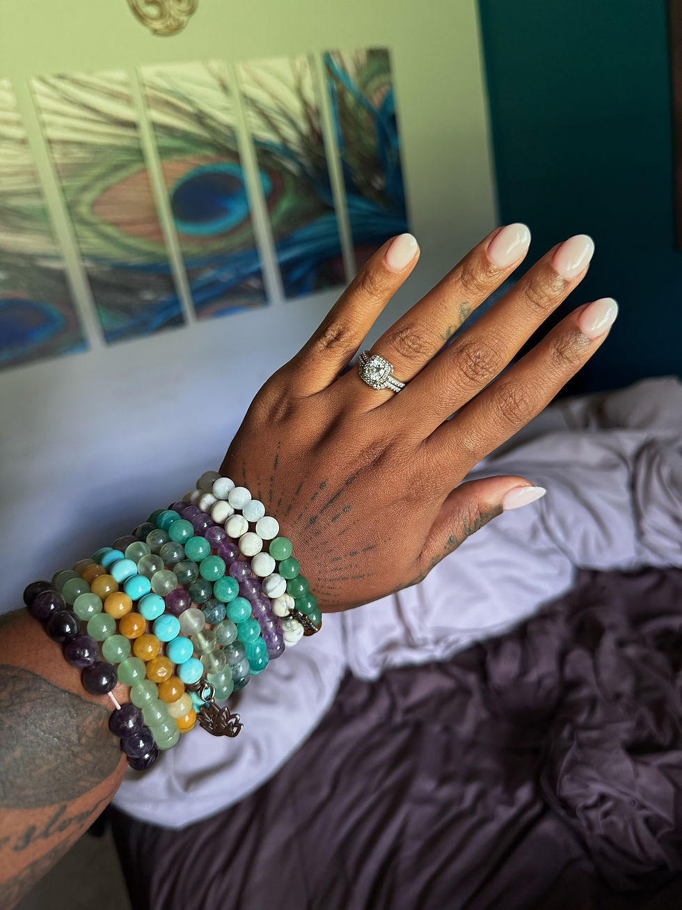 My crystal stack worn on the left wrist for energy that I'm inviting into my meta/physical space.