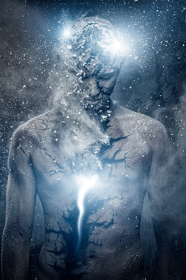 Multi-dimensional being with conceptual spiritual body light.