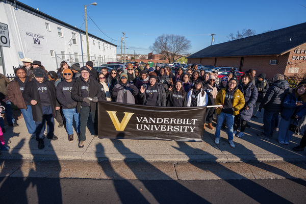 Vanderbilt students and staff marching in their MLK 2026 hoodies.