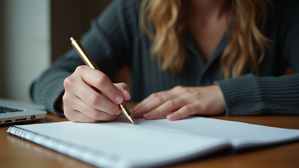 Eye-level view of a person writing notes in a notebook
